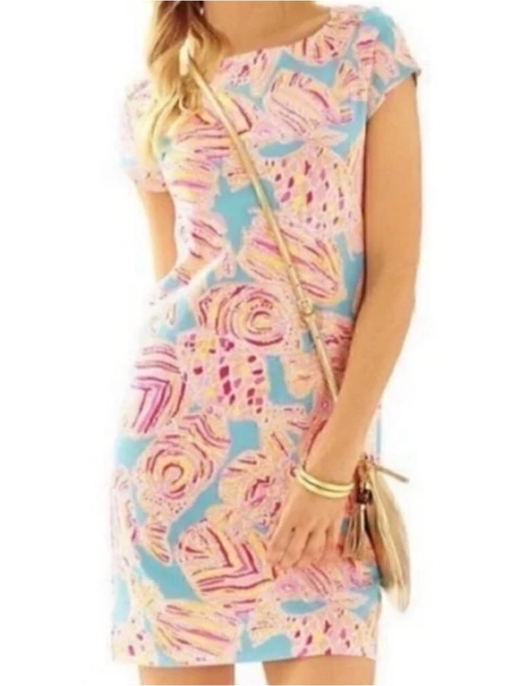Lilly Pulitzer Loren Shift Pink Breakwater Blue Tini Fish Print Small Sundress